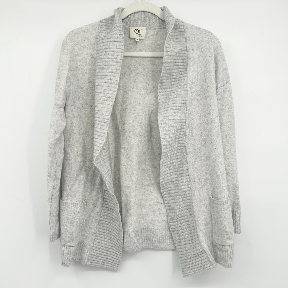 Qi Cashmere Womens Grey Wool Cashmere‎ Blend Open Front Cocoon Cardigan Size S
